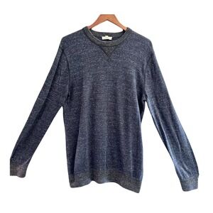 Gap Mens Tall L Long Sleeve‎ Crewneck Sweater Heathered Blue Cotton V-Stitch